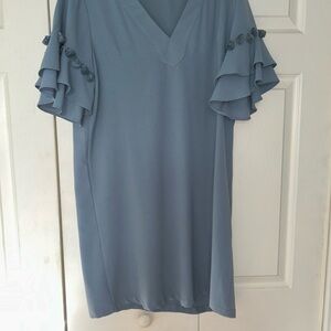 Elegant Blue Ruffle Sleeve Dress